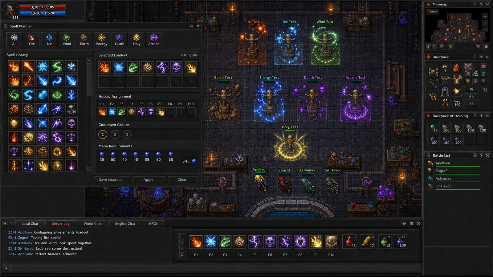 Evomanias spell planning interface
