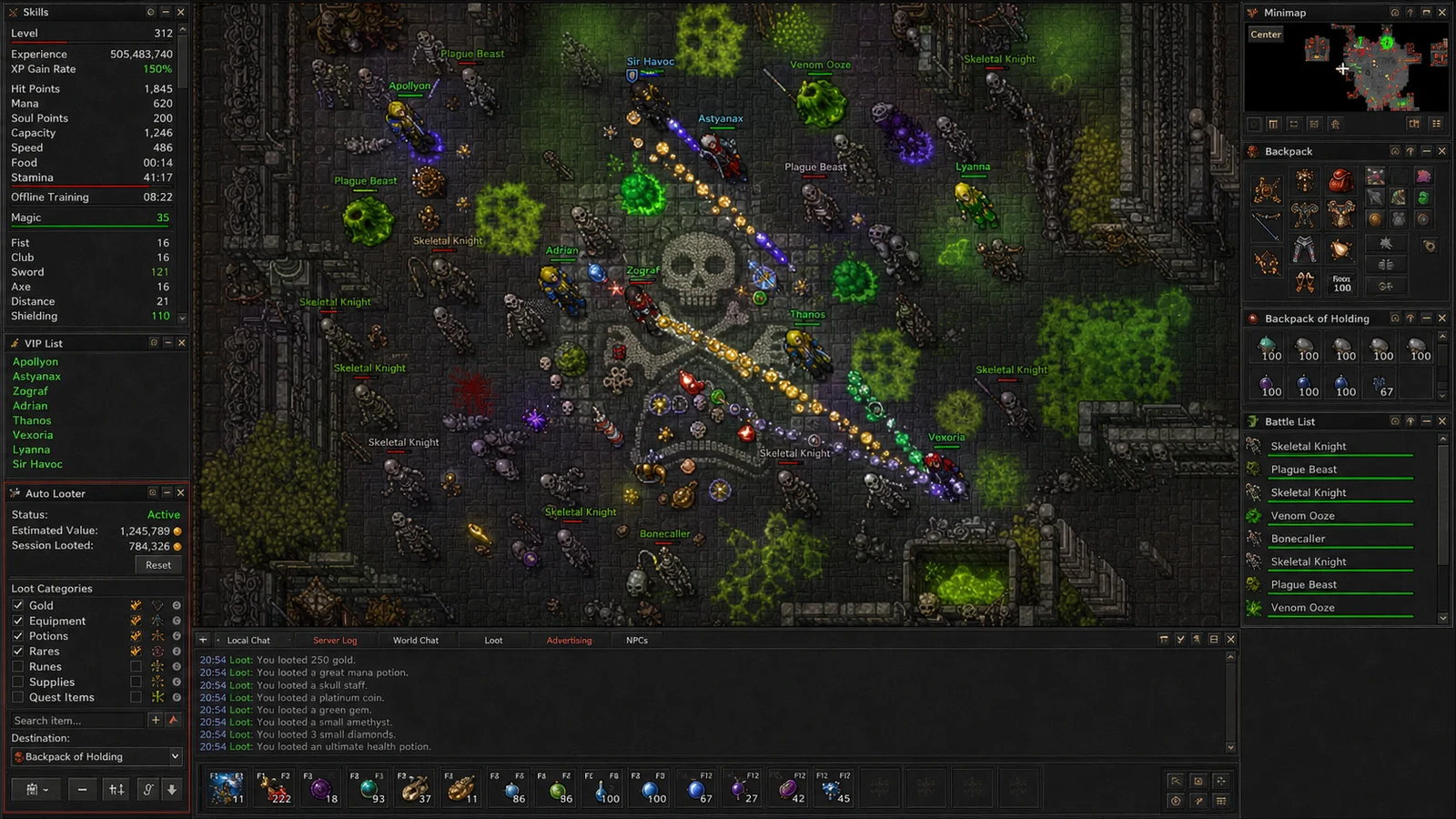 Automatic Looter interface in Evomanias